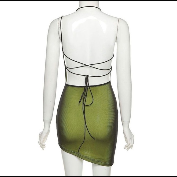 Green Asymmetrical Bodycon Sexy Dress. Medium & Large. - Picture 2 of 2